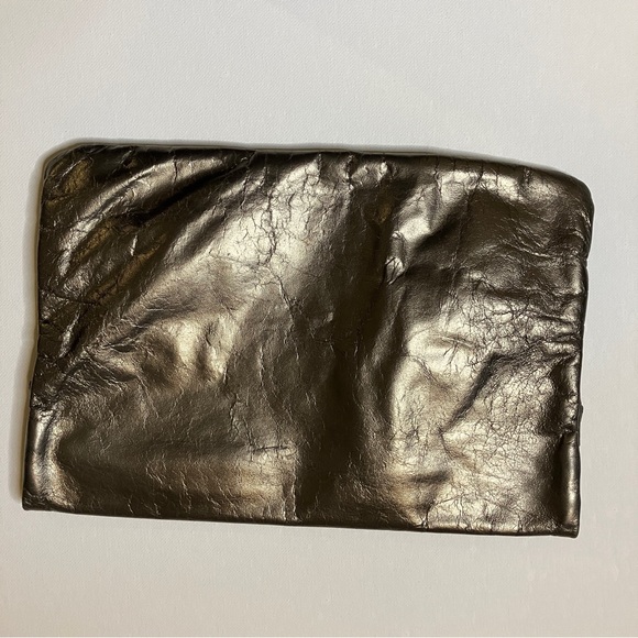 Vintage 80s 90s Pewter Silver Leather Clutch - Picture 7 of 9